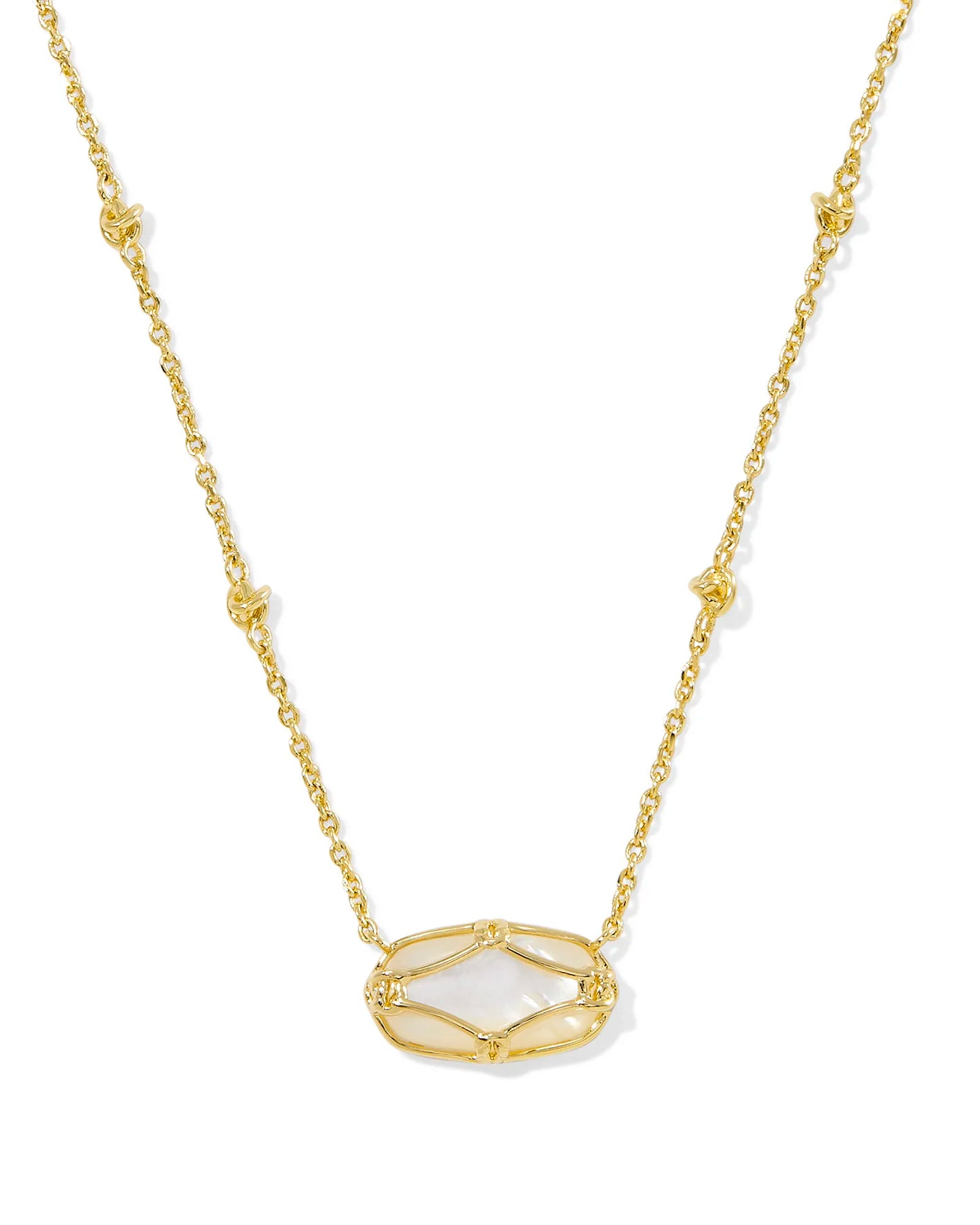 Elisa Lattice Frame Gold Short Pendant Necklace in Ivory Mother-of-Pearl