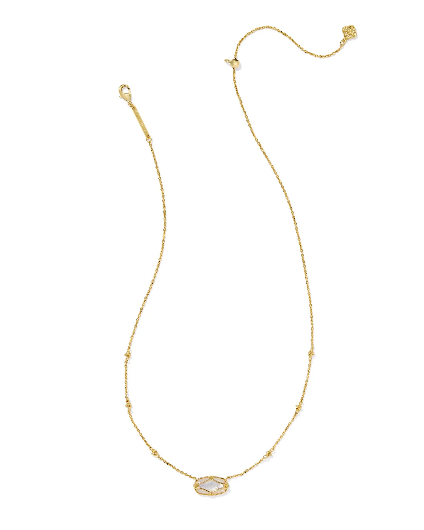 Elisa Lattice Frame Gold Short Pendant Necklace in Ivory Mother-of-Pearl