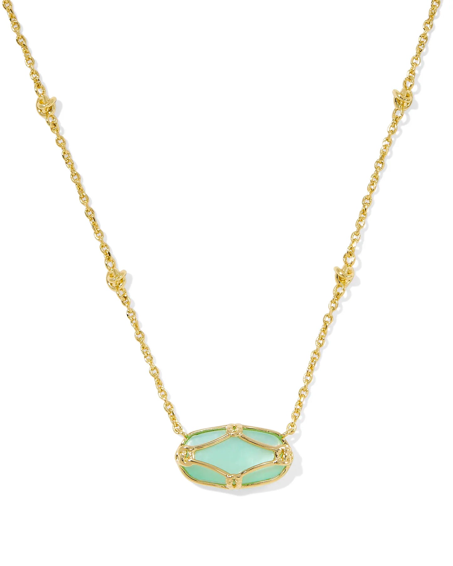 Elisa Lattice Frame Gold Short Pendant Necklace in Light Green Mother-of-Pearl