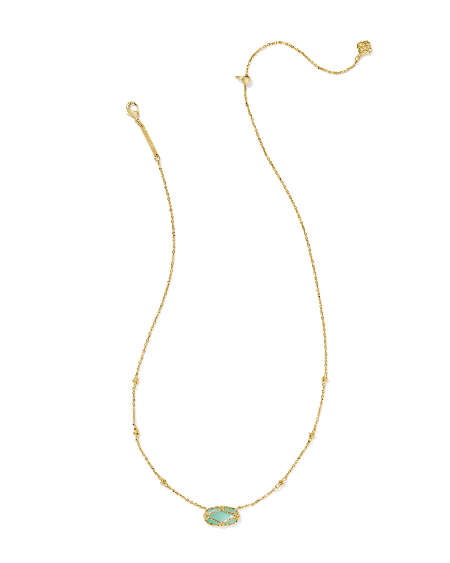Elisa Lattice Frame Gold Short Pendant Necklace in Light Green Mother-of-Pearl