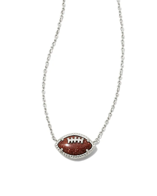 Football Silver Pendant Necklace In Orange Goldstone
