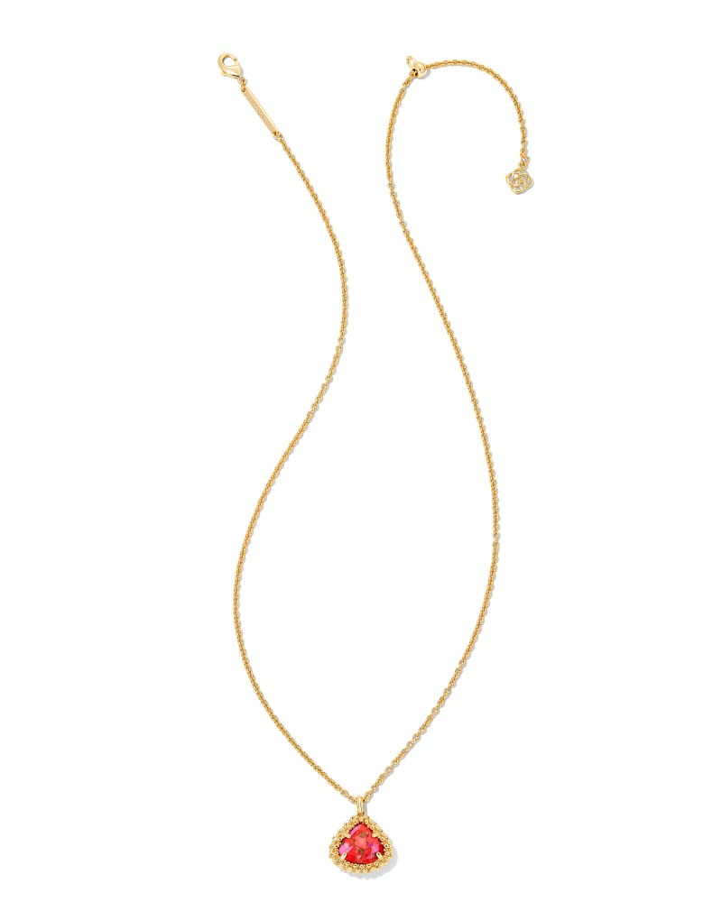 Framed Kendall Gold Short Pendant Necklace in Bronze Veined Red Fuchsia Magnesite