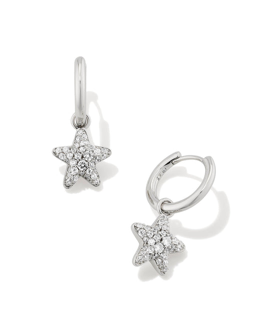 Jae Convertible Silver Star Pave Huggie Earrings in White Crystal