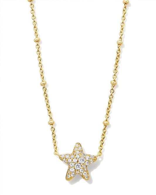 Jae Gold Star Pave Short Pendant Necklace in White Crystal