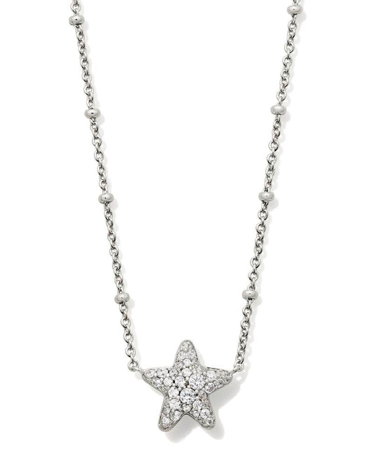 Jae Silver Star Pave Short Pendant Necklace in White Crystal