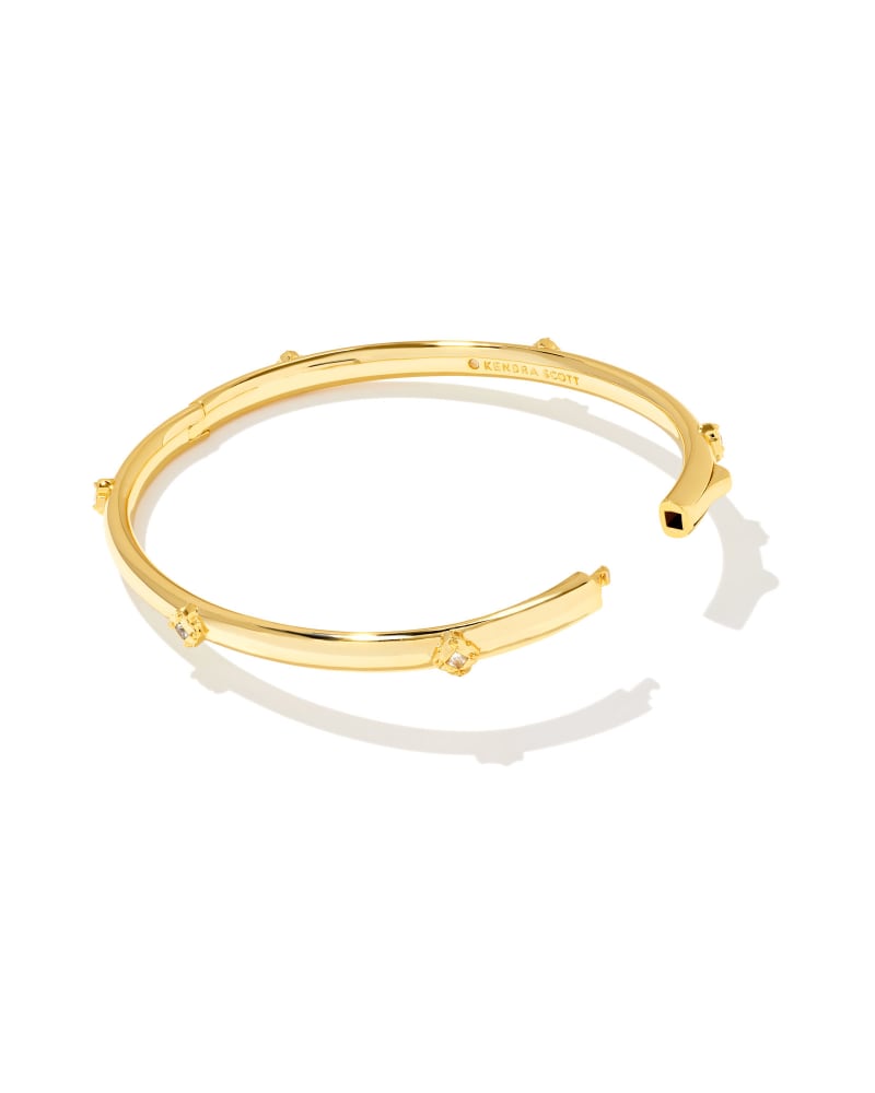 Joelle Gold Bangle Bracelet in White Crystal