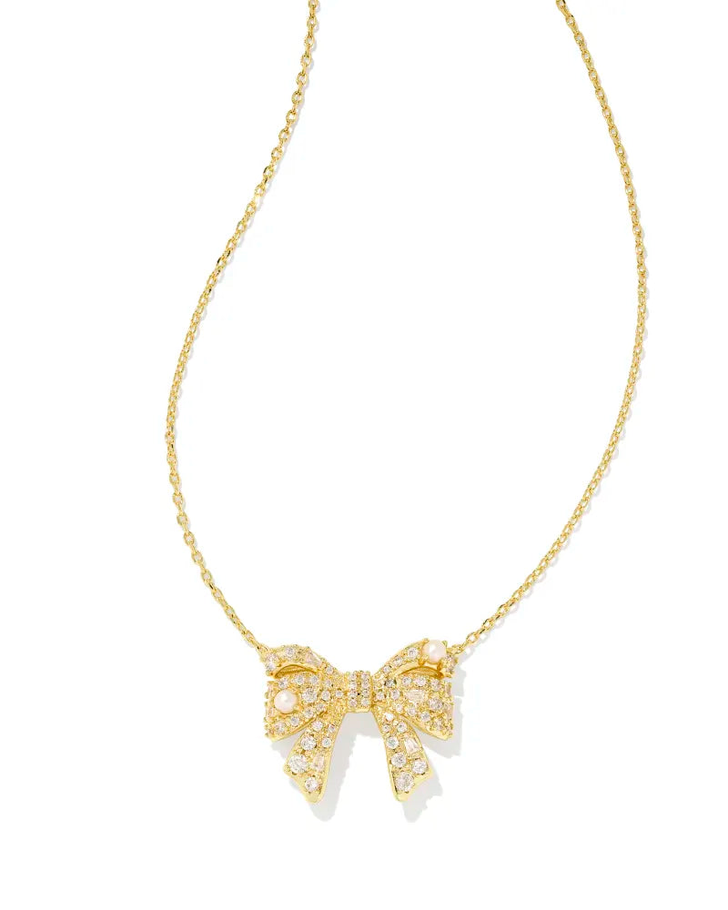 Krista Bow Gold Short Pendant Necklace in White Mix