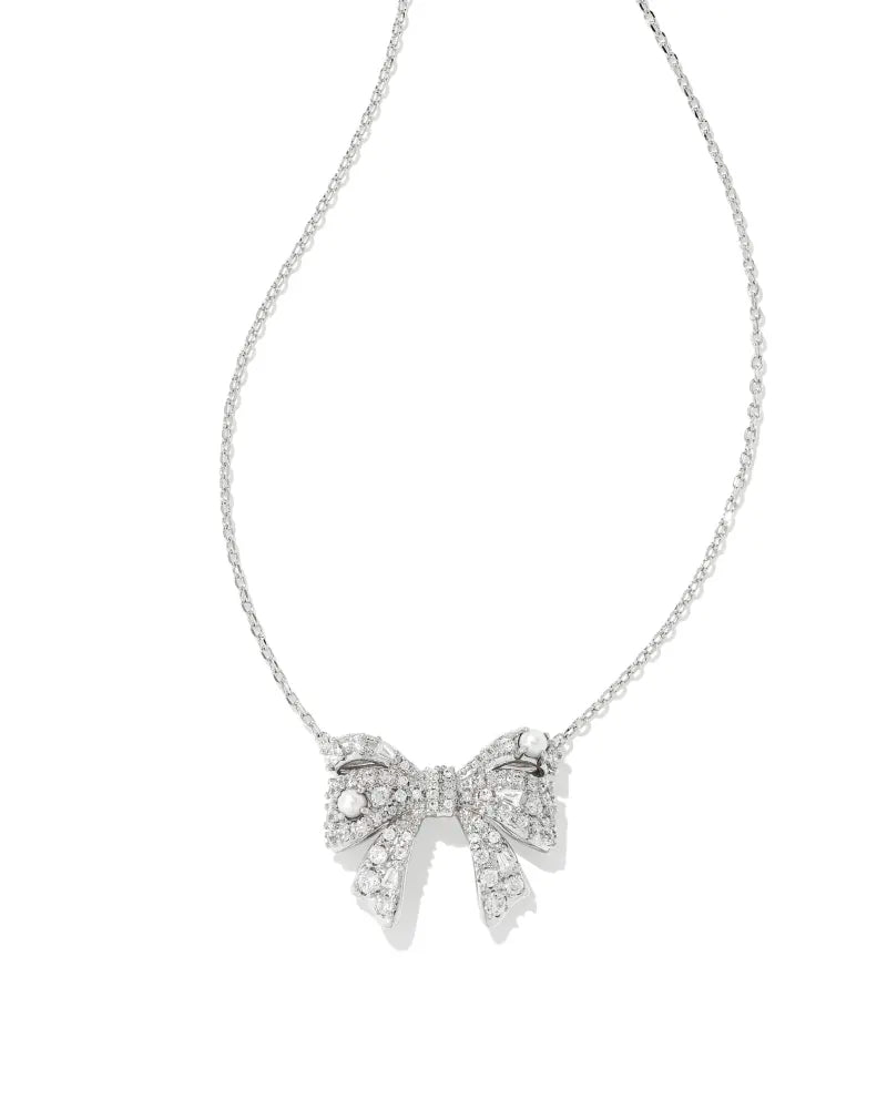 Krista Bow Silver Short Pendant Necklace in White Mix