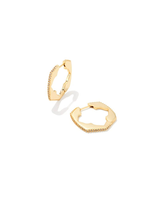 Mallory Gold Huggie Earrings in White Crystal