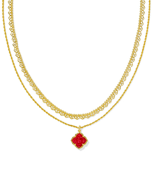 Mallory Rose Gold Multi Strand Necklace in Red Mother-of-Pearl