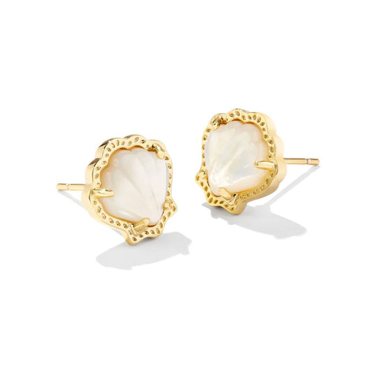 Brynne Gold Shell Stud Earrings in Ivory Mother of Pearl