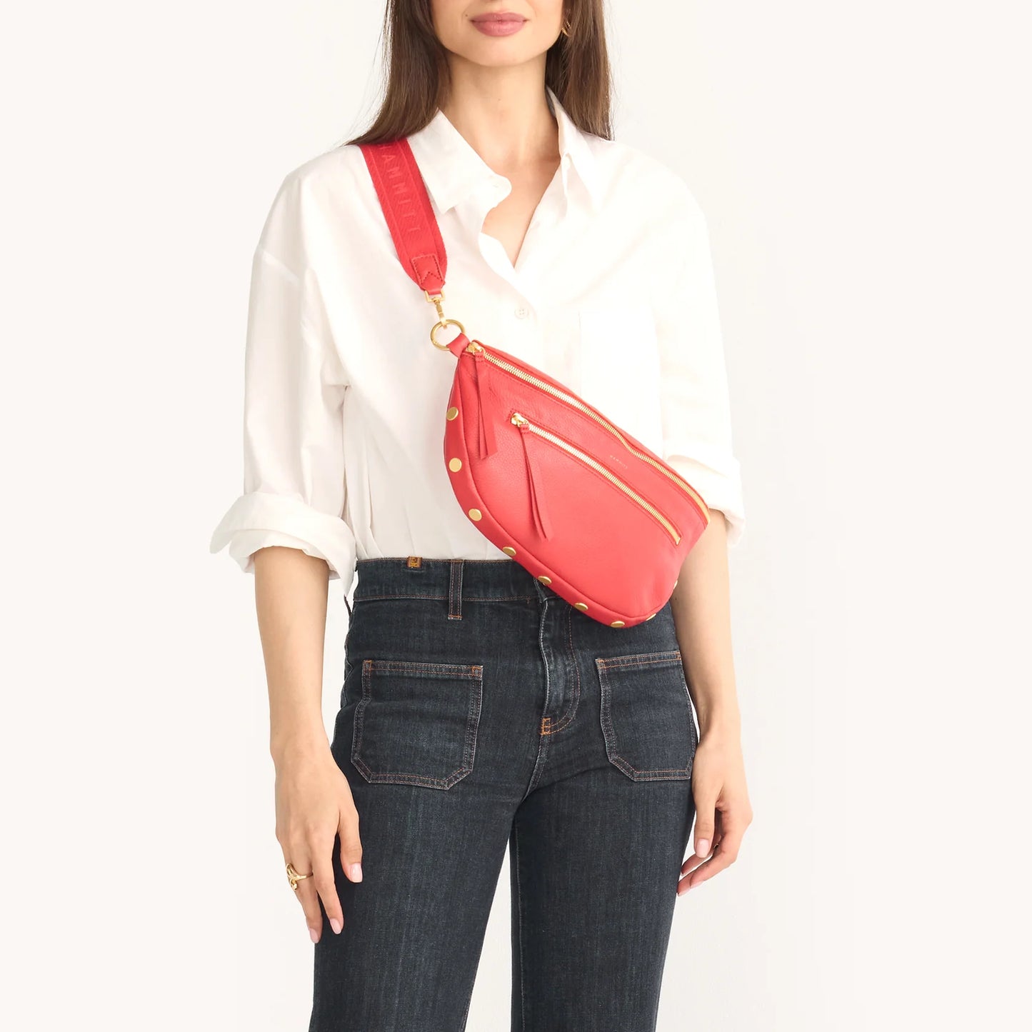 Charles Large Poppy Red/Brushed Gold Crossbody