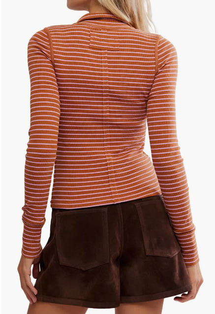 Lake Stripe Henley Cinnamon Combo Top