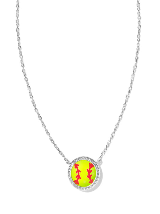 Softball Silver Short Pendant Necklace in Chartreuse Magnesite