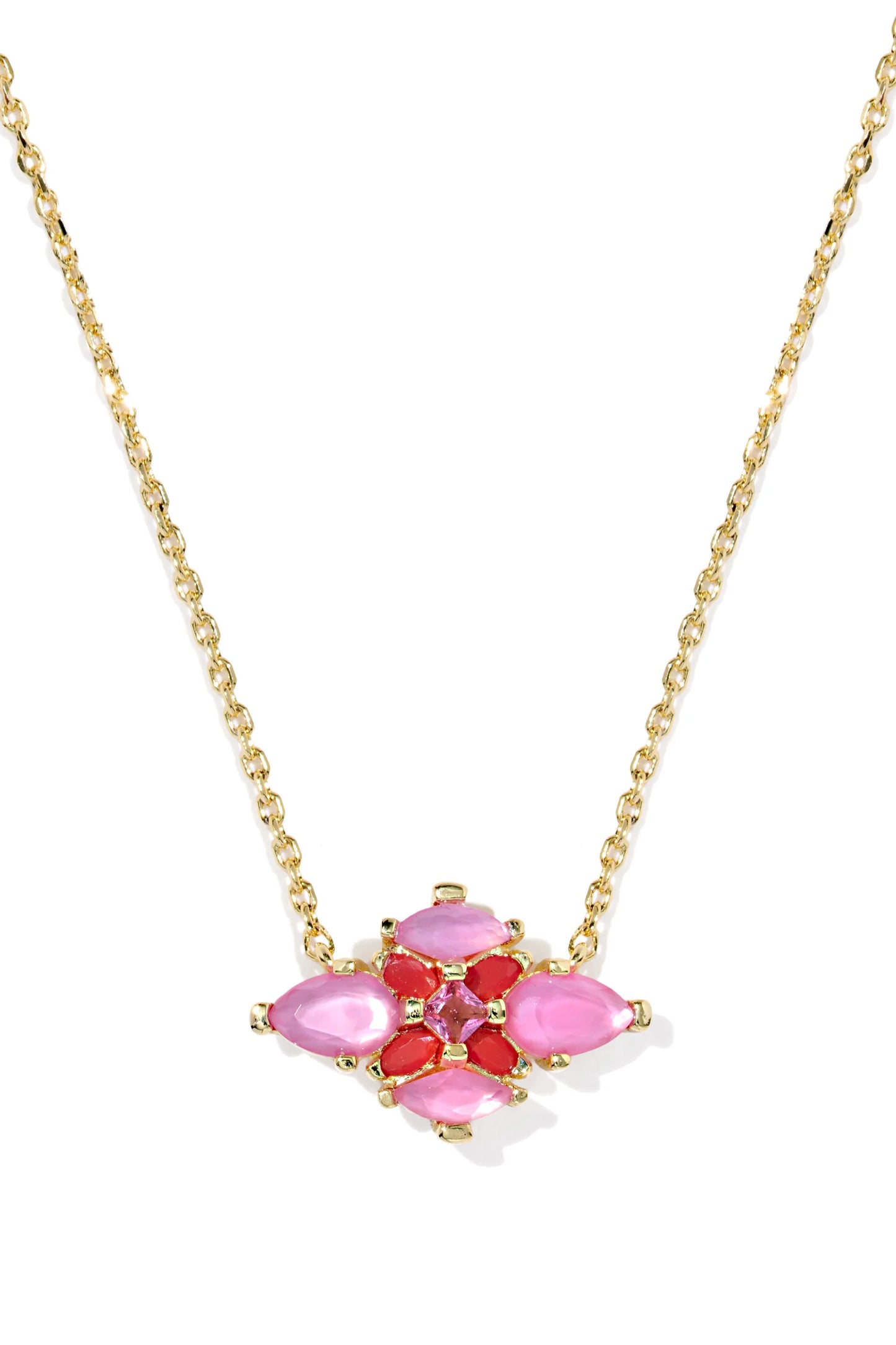 Abbie Crystal Gold Short Pendant Necklace in Pink Mix