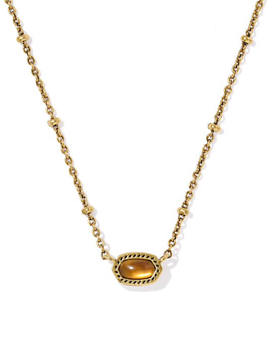 Mini Elisa Vintage Gold Satellite Short Pendant Necklace in Marbled Amber Illusion