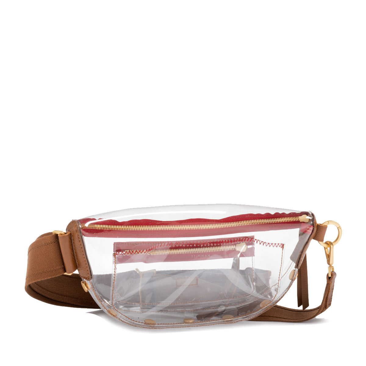 Charles Clear Clear Mahogany Pebble/Brushed Gold Red Zip Crossbody