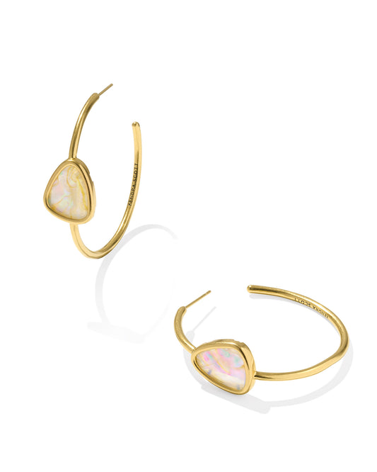Margot Vintage Gold Hoop Earrings in Iridiscent Abalone
