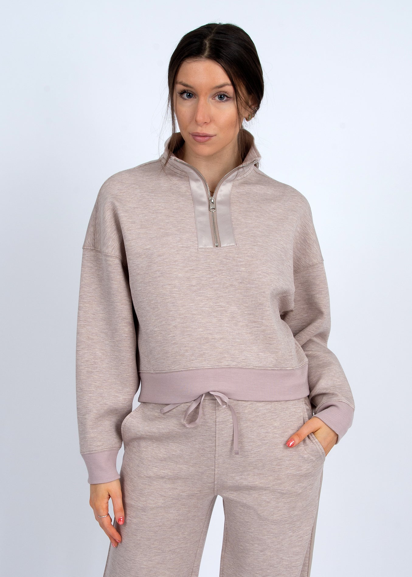 Mailyn Half Zip Taupe Mel Top