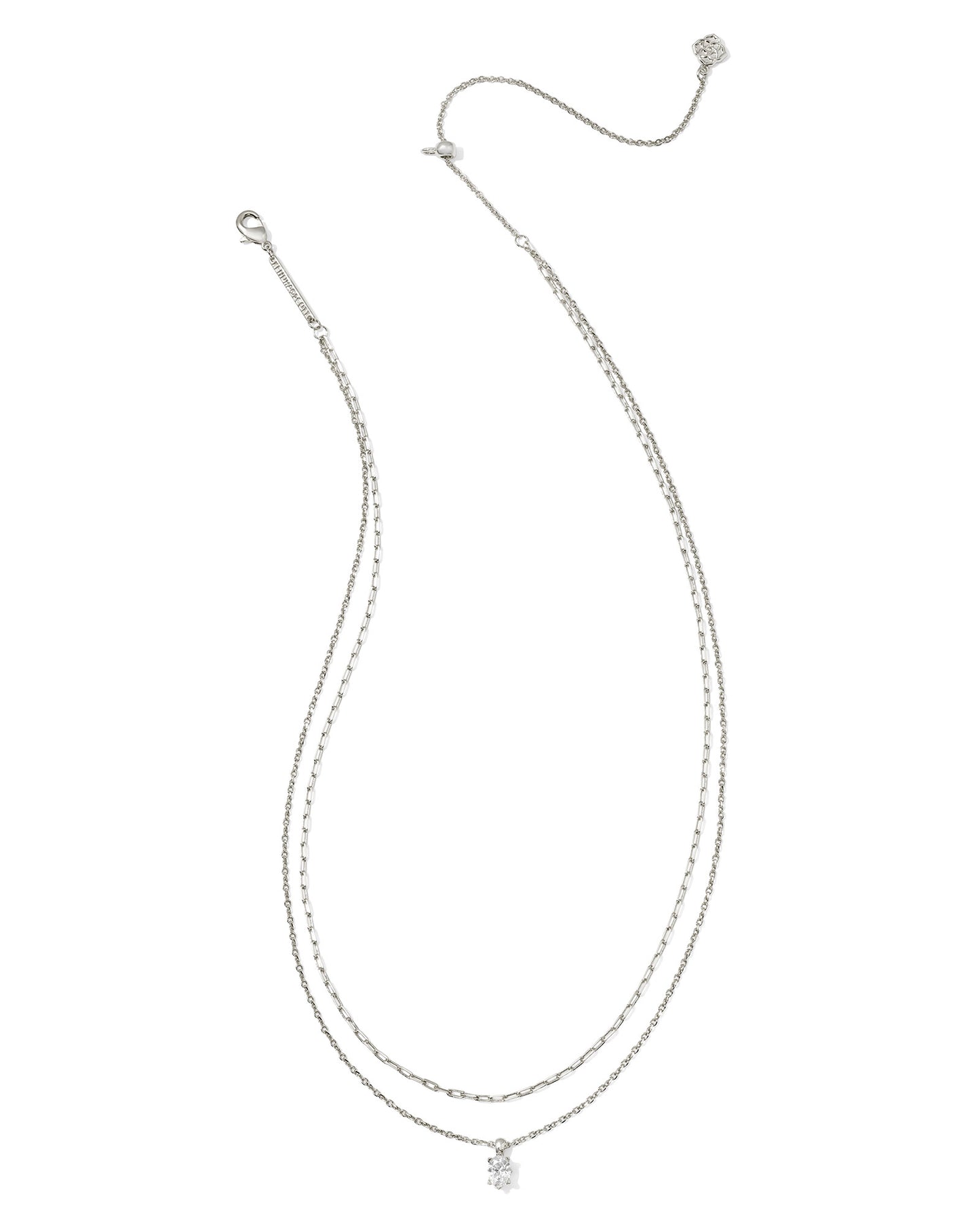 Cailin Multi Strand Silver Necklace in White Crystal