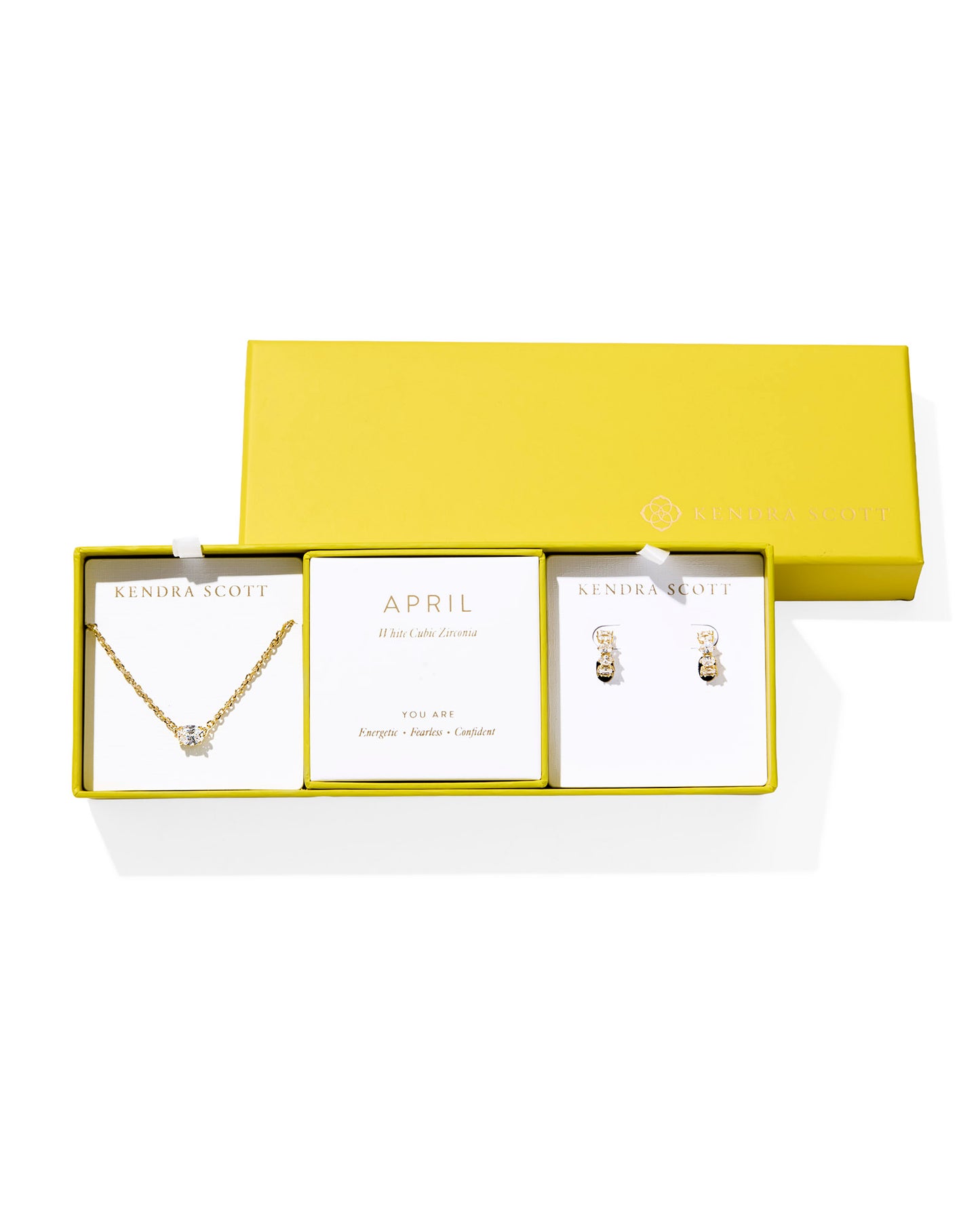 Cailin Birthstone Necklace and Earring Gift Set in Gold White Crystal