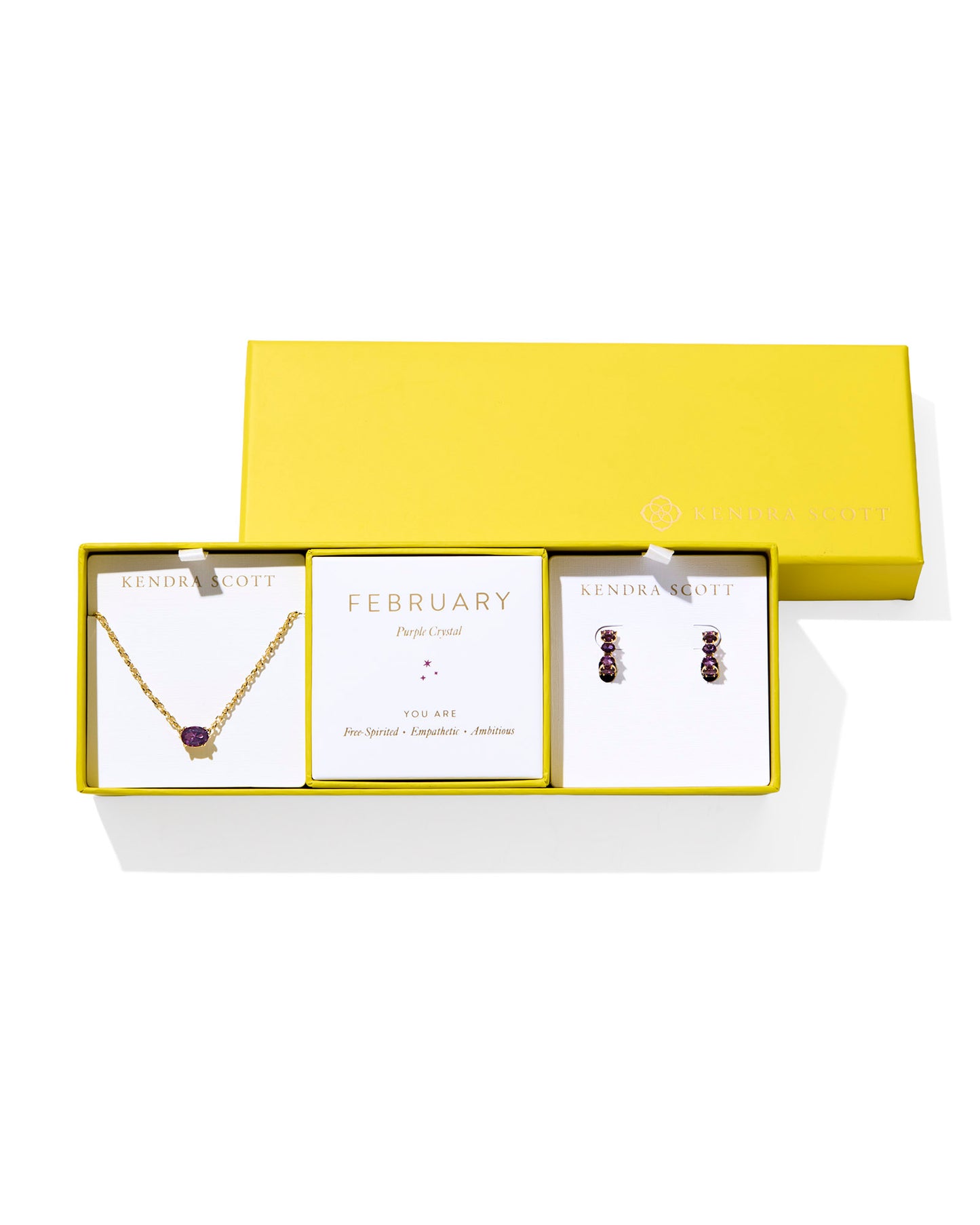 Cailin Birthstone Necklace and Earring Gift Set in Gold Purple Crystal