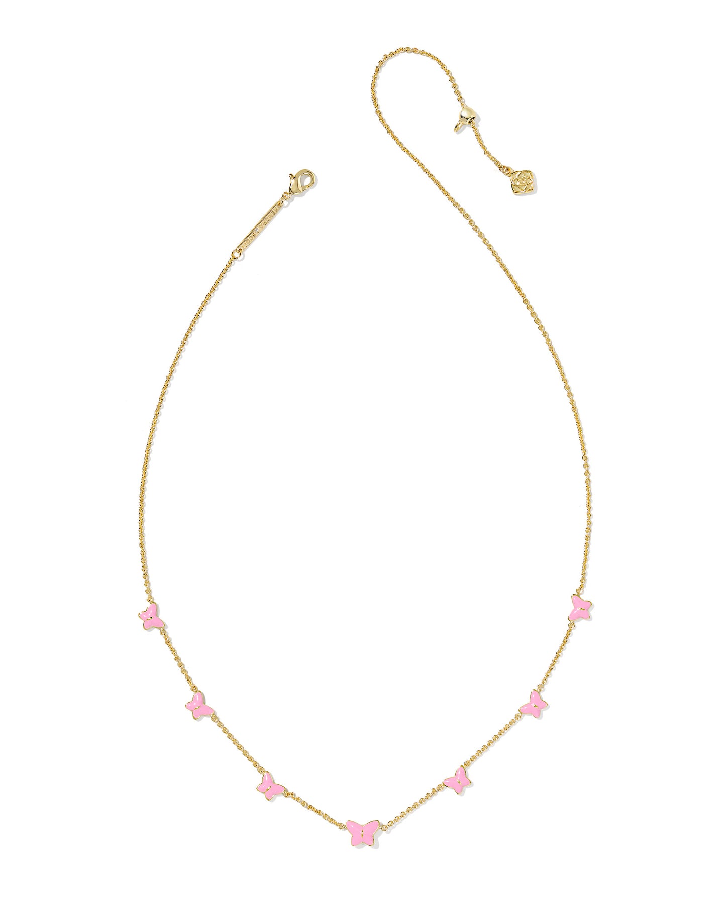 Lillia Butterfly Enamel Strand Necklace Gold Pink Enamel