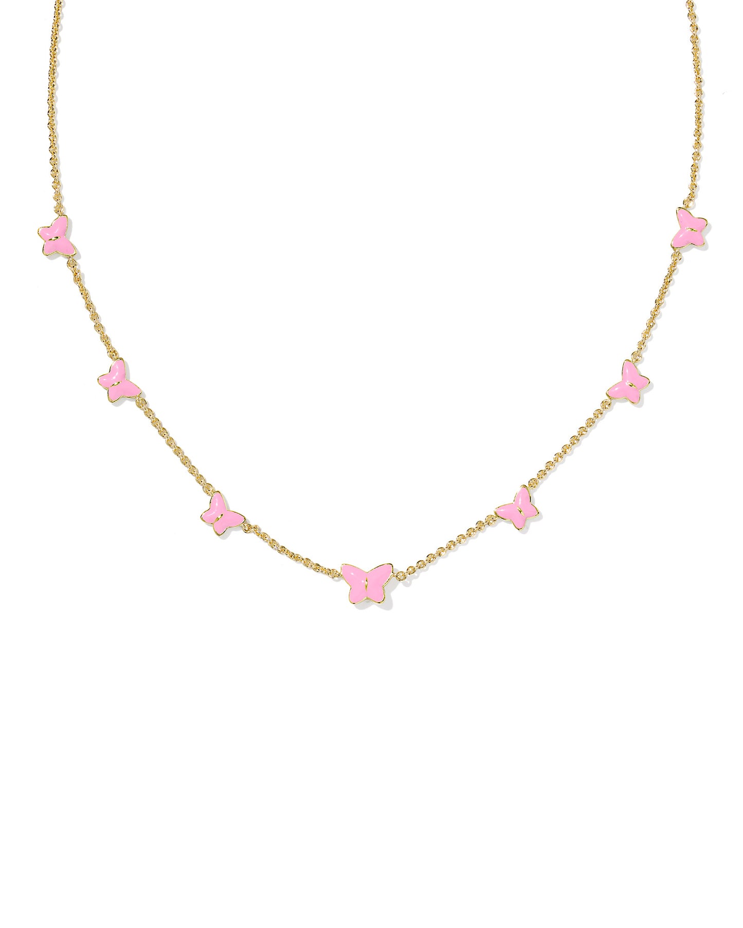 Lillia Butterfly Enamel Strand Necklace Gold Pink Enamel