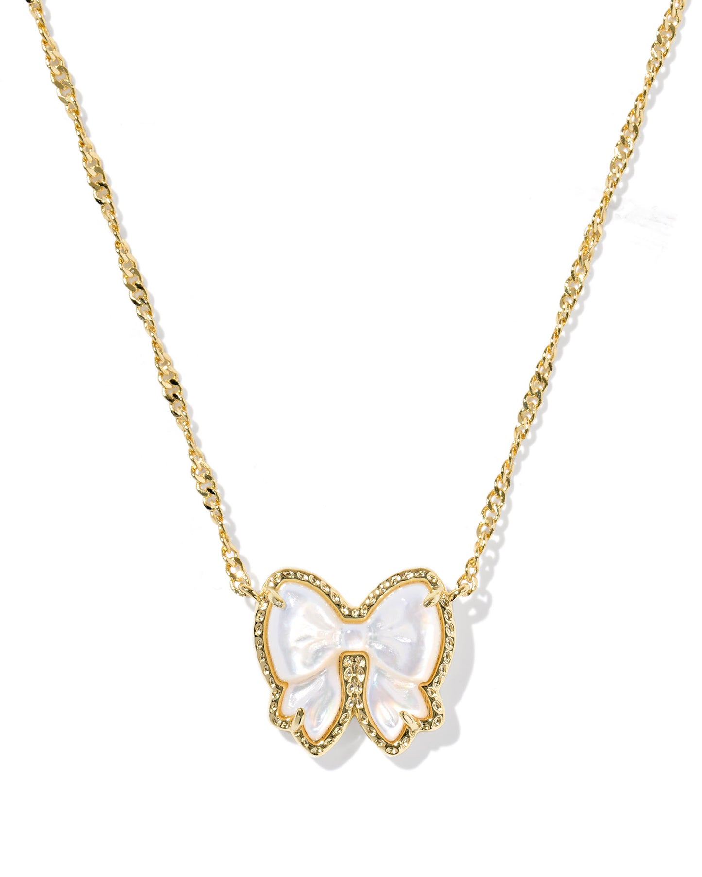 Haley Bow Gold Short Pendant Necklace in Ivory Mother of Pearl