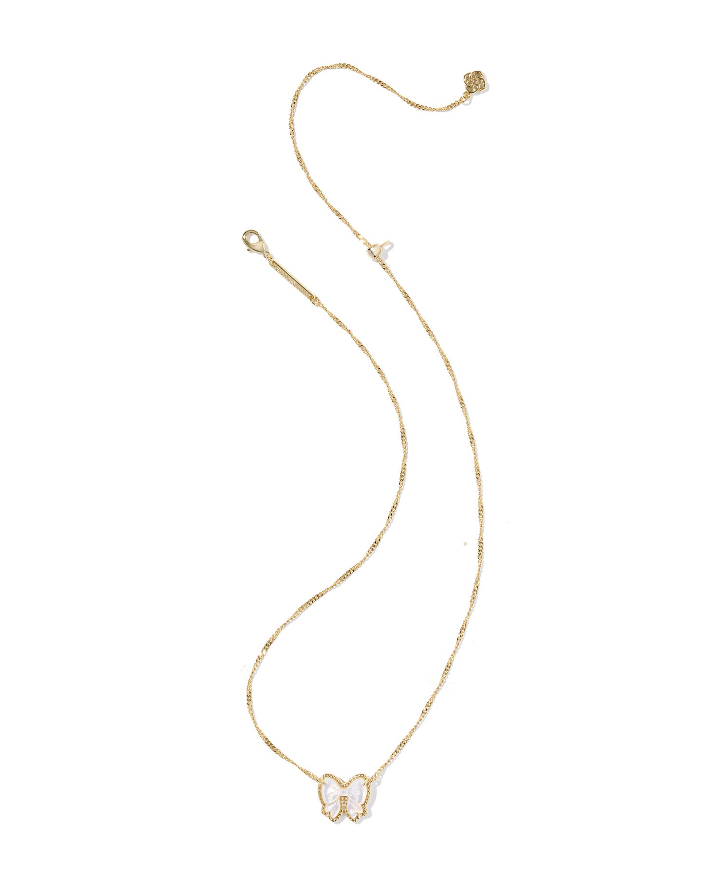 Haley Bow Gold Short Pendant Necklace in Ivory Mother of Pearl