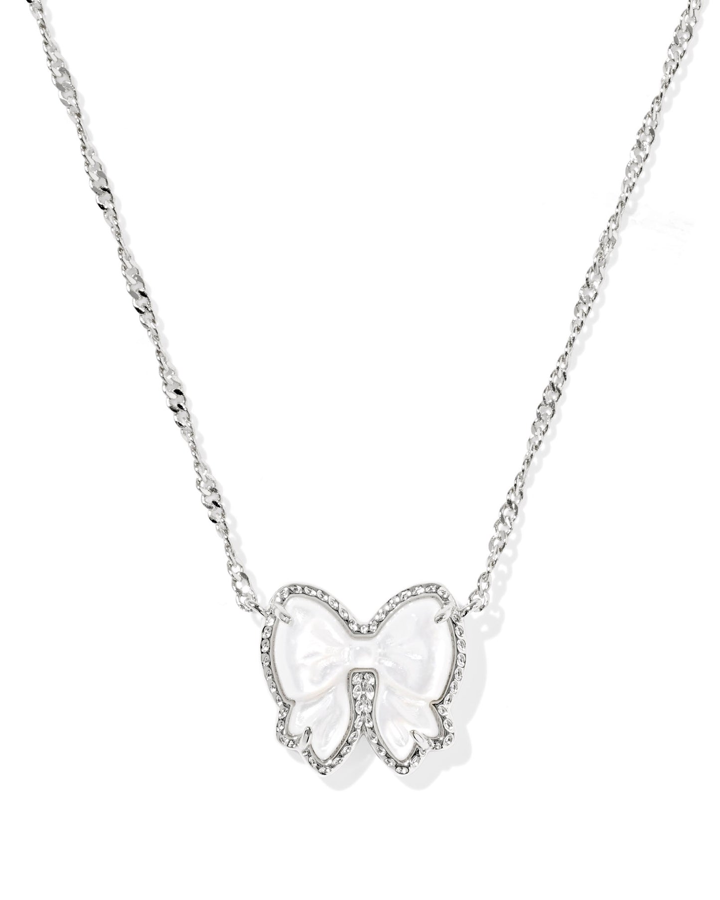 Haley Bow Silver Short Pendant Necklace in Ivory Mother of Pearl
