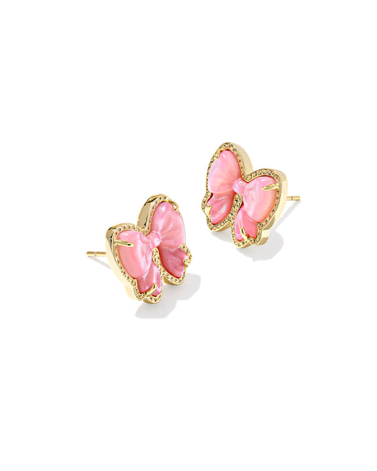 Haley Gold Bow Stud Earring in Blush Mother of Pearl