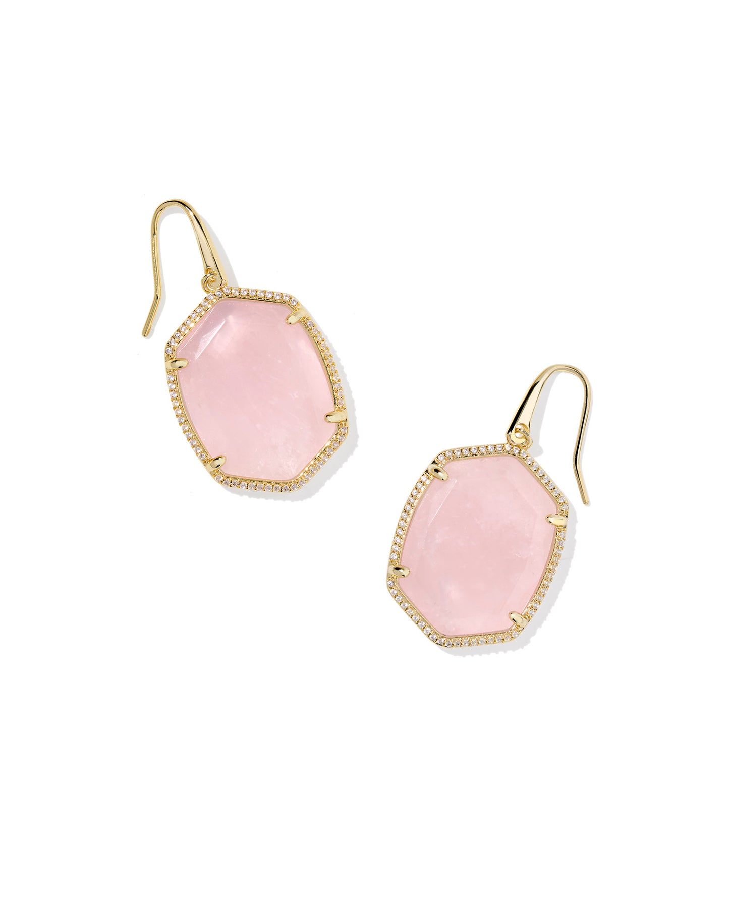Daphne Gold Drop Earrings in Rose Quartz