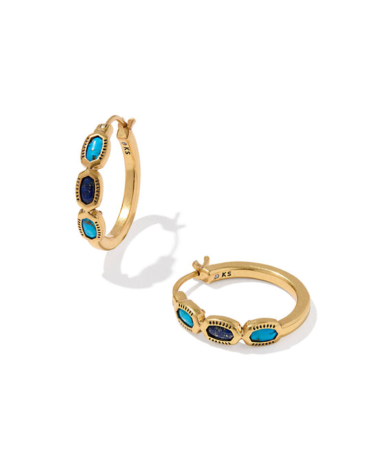 Mini Elisa Hoop Earring Vintage Gold Blue Mix
