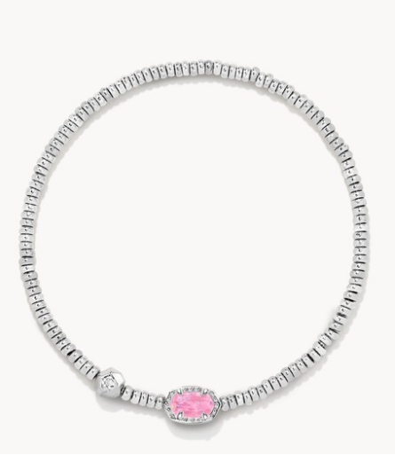 Emilie Silver Stretch Bracelet in Pink Iridescent Glitter Glass