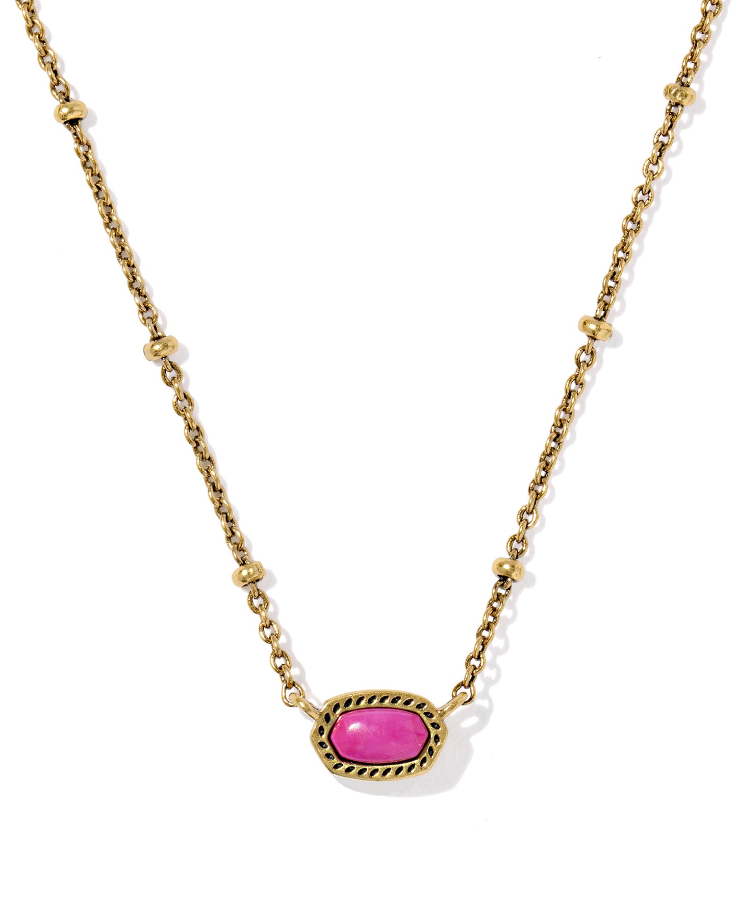 Mini Elisa Vintage Gold Satellite Short Pendant Necklace in Fuchsia Variegated Magnesite