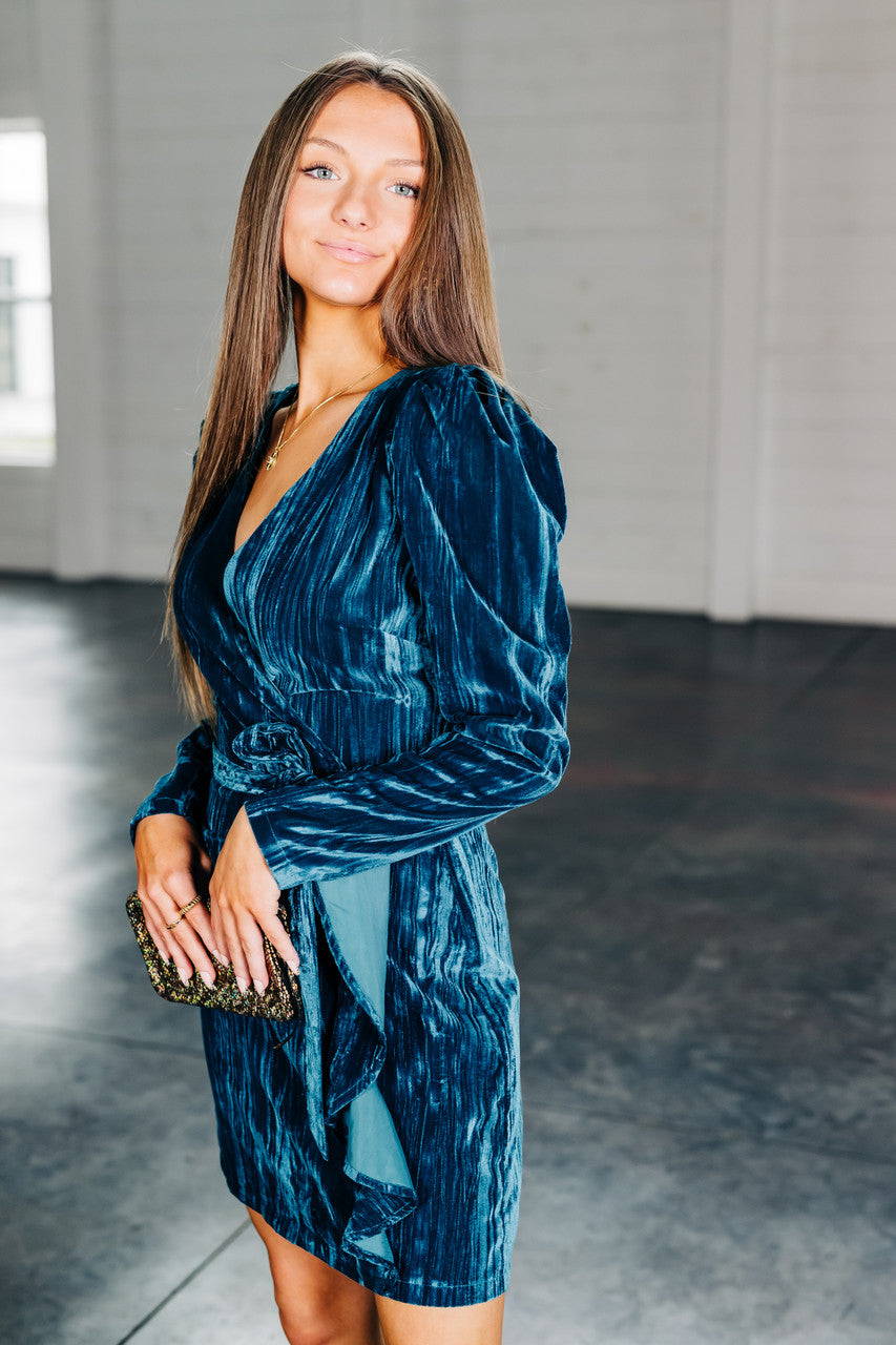 Pricilla Long Sleeve Faux Wrap Velvet Minidress