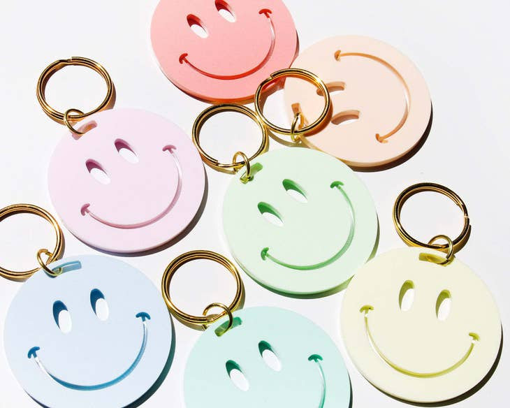 Smiley Face Keychain Wristlet Filled in Smiley Faces / Key Fob 