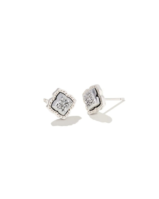 Mallory Silver Stud Earrings in Platinum Drusy