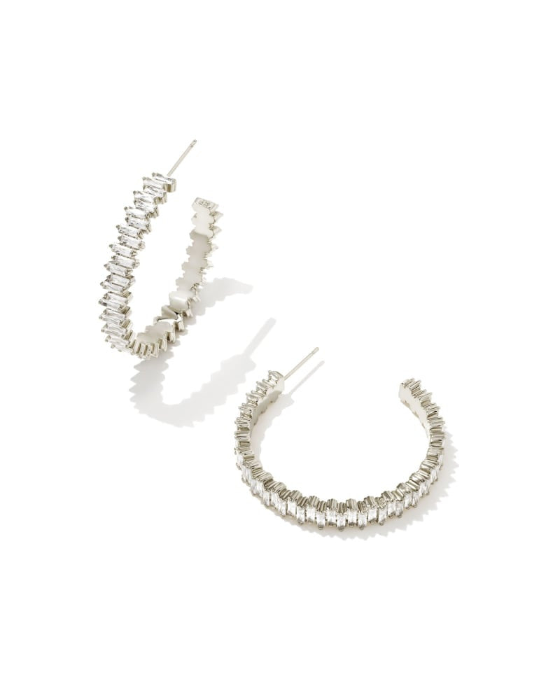 Juliette Silver Hoop Earrings in White Crystal