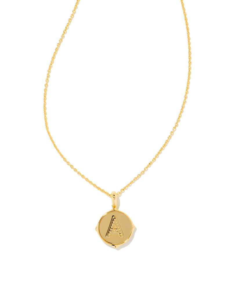 Letter Gold Disc Pendant Necklace in Iridescent Abalone