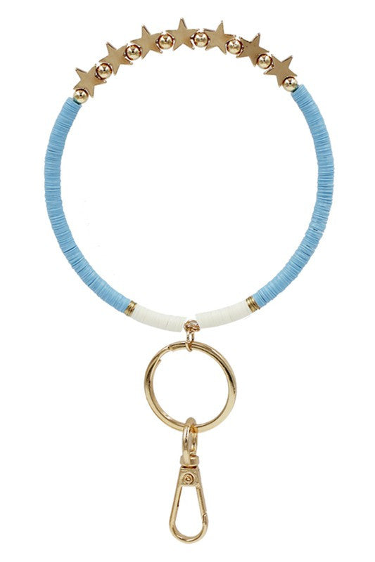 Sequin Blue Key Ring With Clip