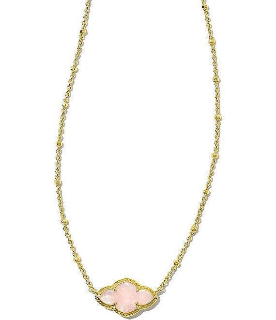 Abbie Gold Pendant Necklace in Rose Quartz