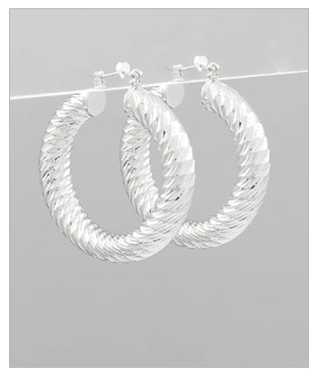 Twist Texture Silver Hoops