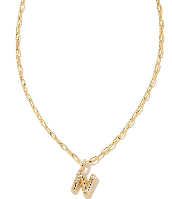 Crystal Letter Gold Short Pendant Necklace in White Crystal