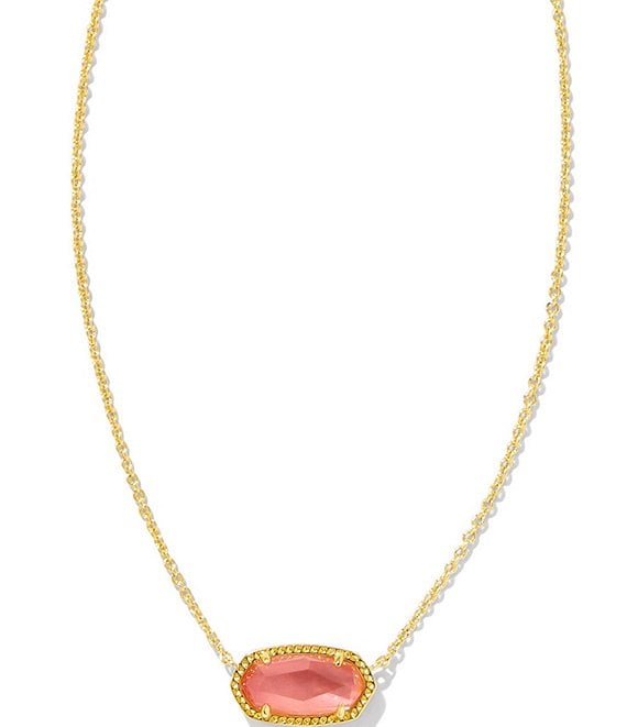 Elisa Gold Pendant Necklace in Coral Pink Mother of Pearl