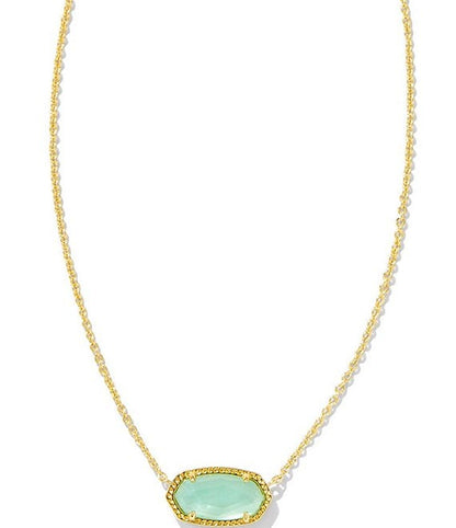 Elisa Gold Pendant Necklace in Light Green Mother of Pearl