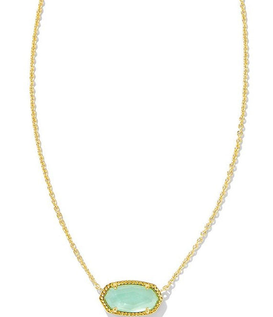 Elisa Gold Pendant Necklace in Light Green Mother of Pearl