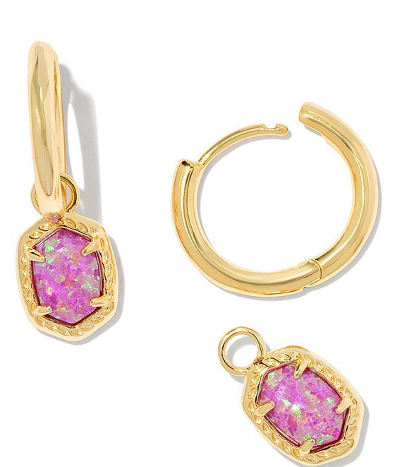 Daphne Framed Huggie Hoop Earrings in Gold Magenta Opal