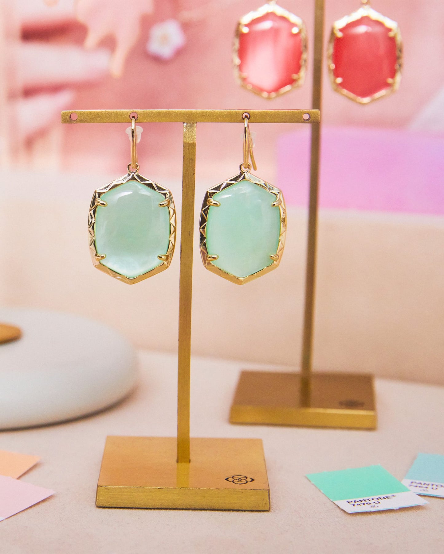 Daphne Gold Drop Earrings in Light Green Mother-of-Pearl